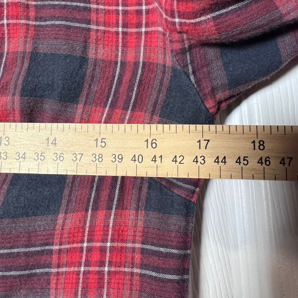 Miss Me Womens Plaid Flannel Shirt Red Navy Long Sleeve Button Up Size S - Picture 11 of 13